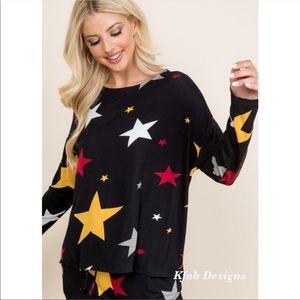 *NEW* Loungewear Star Print Jersey Casual Top w/ Side Slits / Size Medium